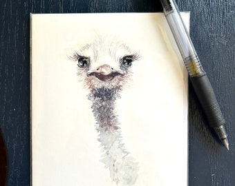 Keep Your Head Up- Watercolor Ostrich Single Blank Greeting Card:Birthday, Mothers Day