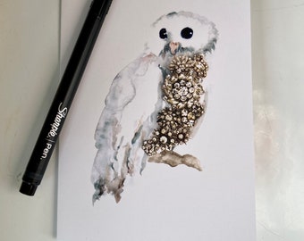 Sparkled Owl Single Blank Greeting Card