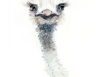 Keep Your Head Up: Watercolor Ostrich  Mixed Media Photo Print