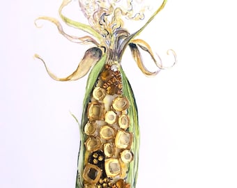 Sparkled Yellow Corn Mixed Media Photo Print