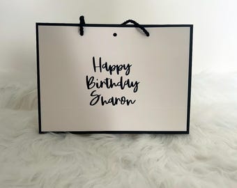 Personalised Black & White Vinyl Gift Bag – Elegant Party Favor