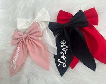 Personalized Hair Bow with Clip – Custom Text or Name, 8" x 5", Red Black Pink White