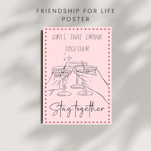 Poster di ragazze che bevono insieme: BFF Friendship Art (download digitale)