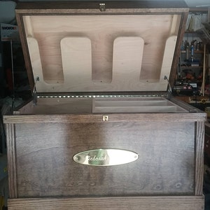 Tack Trunk w/bandage lid, brush tray/ stained dark walnut, satin finish