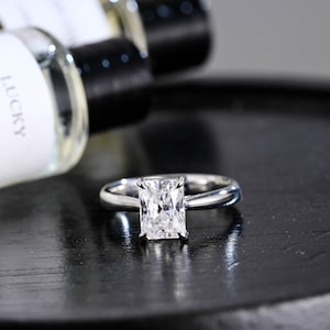 Solid Gold Solitaire Radiant Moissanite Engagement Ring, Proposal Ring, Promise Ring, Wedding Ring, Anniversary Gift Birthday Gift for Women