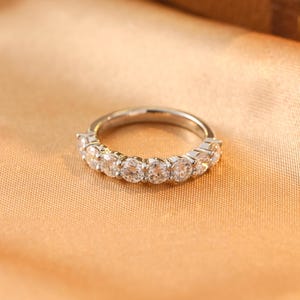 Solid Gold Round Cut Moissanite Wedding Band, Half Eternity Matching Band, Stackable Wedding Ring, Wedding Accessories, Anniversary Gifts