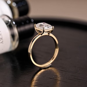 Solid Gold Emerald Cut Moissanite Engagement Ring, Solitaire Emerald Cut Wedding Ring, Anniversary Ring for Women, Moissanite Promise Ring