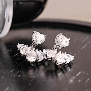 Heart Cut Moissanite Eardrop, Scalloped Moissanite Earrings, Wedding Engagement Accessories, Anniversary Gifts for Women, Moissanite Studs