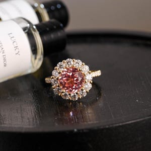 Solid Gold Round Cut Pink Sapphire Engagement Ring, Proposal Ring, Promise Ring, Wedding Ring, Anniversary Gift Birthday Gift for Women Wife