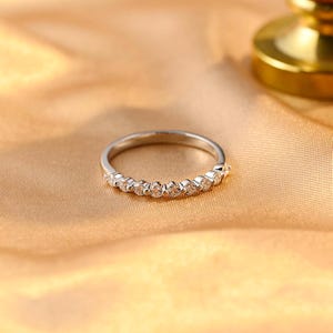 Solid Gold Round Cut Moissanite Wedding Band, Half Eternity Matching Band, Stackable Wedding Ring, Wedding Accessories, Anniversary Gifts