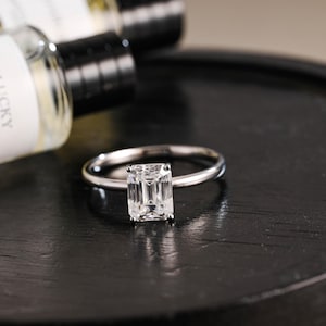 Solid Gold Emerald Cut Moissanite Engagement Ring, Solitaire Emerald Cut Wedding Ring, Anniversary Ring for Women, Moissanite Gifts