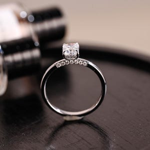 Pave Set Hidden Halo Radiant Cut Moissanite Engagement Ring, Unique Radiant Cut Wedding Ring, Anniversary Ring for Her, Moissanite Ring