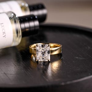 Solid Gold Solitaire Radiant Moissanite Engagement Ring, Proposal Ring, Promise Ring, Wedding Ring, Anniversary Gift Birthday Gift for Women