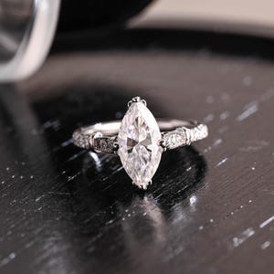 Filigree Marquise Cut Moissanite Engagement Ring, Milgrain Moissanite Wedding Ring, Marquise Engagement Ring, Anniversary Ring Gift for Her