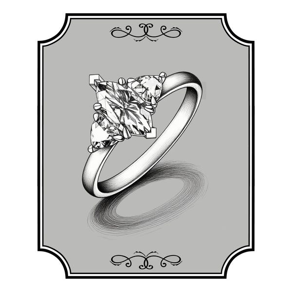Solid Gold Marquise Moissanite Verlobungsring, Drei Steinring