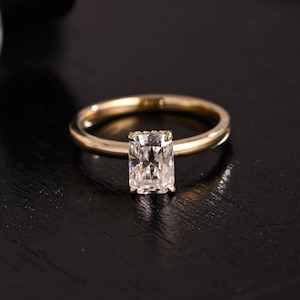 Hidden Halo Radiant Cut Moissanite Engagement Ring, Unique Radiant Cut Wedding Ring, Anniversary Ring for Her, Simple Style Moissanite Gift