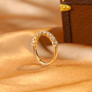 Solid Gold Round Cut Moissanite Wedding Band, Half Eternity Matching Band, Stackable Wedding Ring, Wedding Accessories, Anniversary Gifts