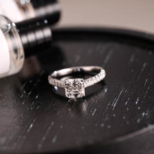 Solid Gold Half Eternity Asscher Cut Moissanite Engagement Ring, Proposal Ring, Promise Ring, Wedding Ring, Anniversary Gift for Women Wife