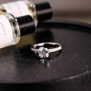 Solid Gold Half Eternity Asscher Cut Moissanite Engagement Ring, Proposal Ring, Promise Ring, Wedding Ring, Anniversary Gift for Women Wife