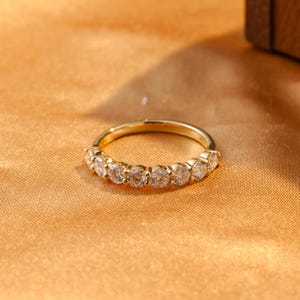Solid Gold Round Cut Moissanite Wedding Band, Half Eternity Matching Band, Stackable Wedding Ring, Wedding Accessories, Anniversary Gifts