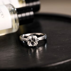 Solid Gold Asscher Cut Moissanite Engagement Ring, Proposal Ring, Promise Ring, Wedding Ring, Anniversary Gift Birthday Gift for Women Wife