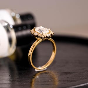 Solid Gold Emerald Cut Moissanite Engagement Ring, Starburst Emerald Cut Moissanite Wedding Ring, Anniversary Ring, Moissanite Promise Ring