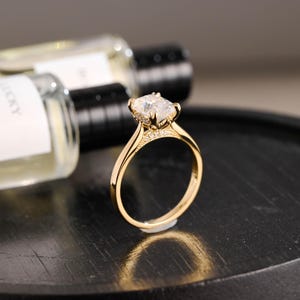 Hidden Halo Elongated Cushion Moissanite Engagement Ring, Solid Gold Proposal Ring, Promise Ring, Wedding Ring, Anniversary Gift for Women