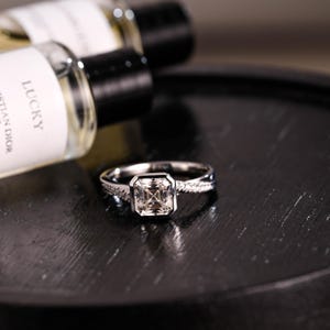 Solid Gold Asscher Cut Moissanite Engagement Ring, Proposal Ring, Promise Ring, Wedding Ring, Anniversary Gift Birthday Gift for Women Wife