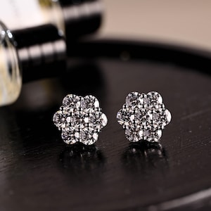 Solid Gold Flower Moissanite Earring Stud, Round Cut Honeycomb Stud Earrings, Flower Cluster Moissanite Wedding Earrings, Anniversary Gift
