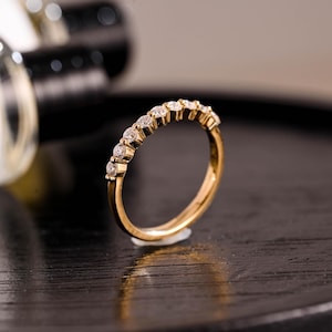 Solid Gold Round Cut Moissanite Wedding Band, Half Eternity Matching Band, Stackable Wedding Ring, Wedding Accessories, Anniversary Gifts