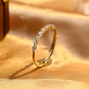 Solid Gold Round Cut Moissanite Wedding Band, Half Eternity Matching Band, Stackable Wedding Ring, Wedding Accessories, Anniversary Gifts
