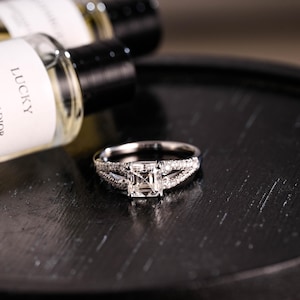Solid Gold Asscher Cut Moissanite Engagement Ring, Proposal Ring, Promise Ring, Wedding Ring, Anniversary Gift Birthday Gift for Women Wife