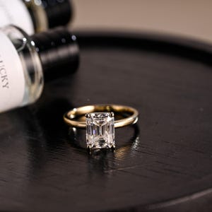 Solid Gold Emerald Cut Moissanite Engagement Ring, Solitaire Emerald Cut Wedding Ring, Anniversary Ring for Women, Moissanite Promise Ring