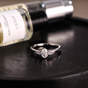 Solid Gold Three Stone Oval Moissanite Engagement Ring, Proposal Ring, Promise Ring, Wedding Ring, Anniversary Gift Birthday Gift for Women