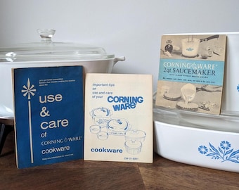 ARCHIVOS DIGITALES: Manuales de instrucciones de uso y cuidado de Corning Ware con recetas / juego de 3 PDF / Cocina de los años 60, 70 y 80 / Inglés y francés