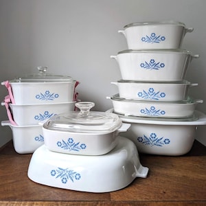Corning Ware ""Blaue Kornblume"" Stücke |  Saucenkelle, Pfanne, Schmortopf mit Deckel |  vintage Kochgeschirr |  80er Jahre Küche |  made in CAN/USA