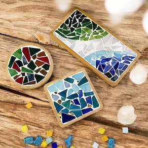 Kit sottobicchieri in mosaico fai da te fatto a mano - Set di sottobicchieri in cristallo e bambù per bambini - Attività di bricolage genitori-figli, giocattolo educativo