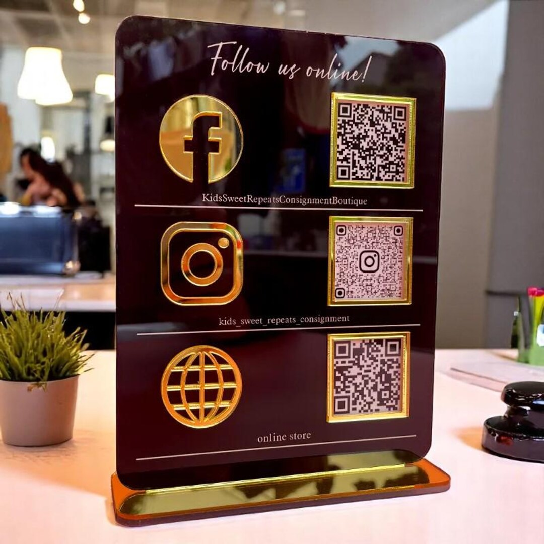 Qr Code Sign For Store Example Custom Acrylic QR Code Sign for Business – Plexiglass Social Media Sign ...