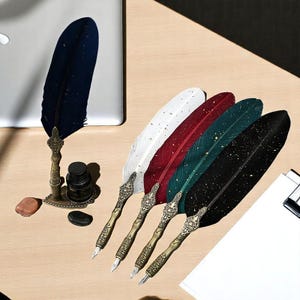 Retro Kalligraphie Feder Dip Pen Set | Vintage Federkiel Füllfederhalter mit 2 Federn & Tintenfässchen | Elegante Geschenkbox für Schriftsteller, Lehrer