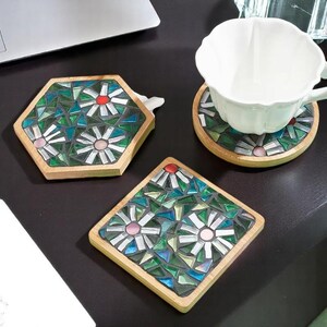 Kit fai da te per sottobicchieri a mosaico fatti a mano - Set di sottobicchieri in cristallo e bambù per bambini - Attività di bricolage genitori-figli, giocattolo educativo