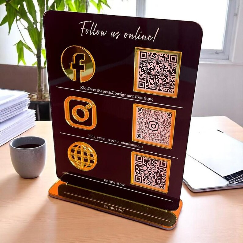 Qr Code Sign For Store Example Custom Acrylic QR Code Sign for Business – Plexiglass Social Media Sign ...