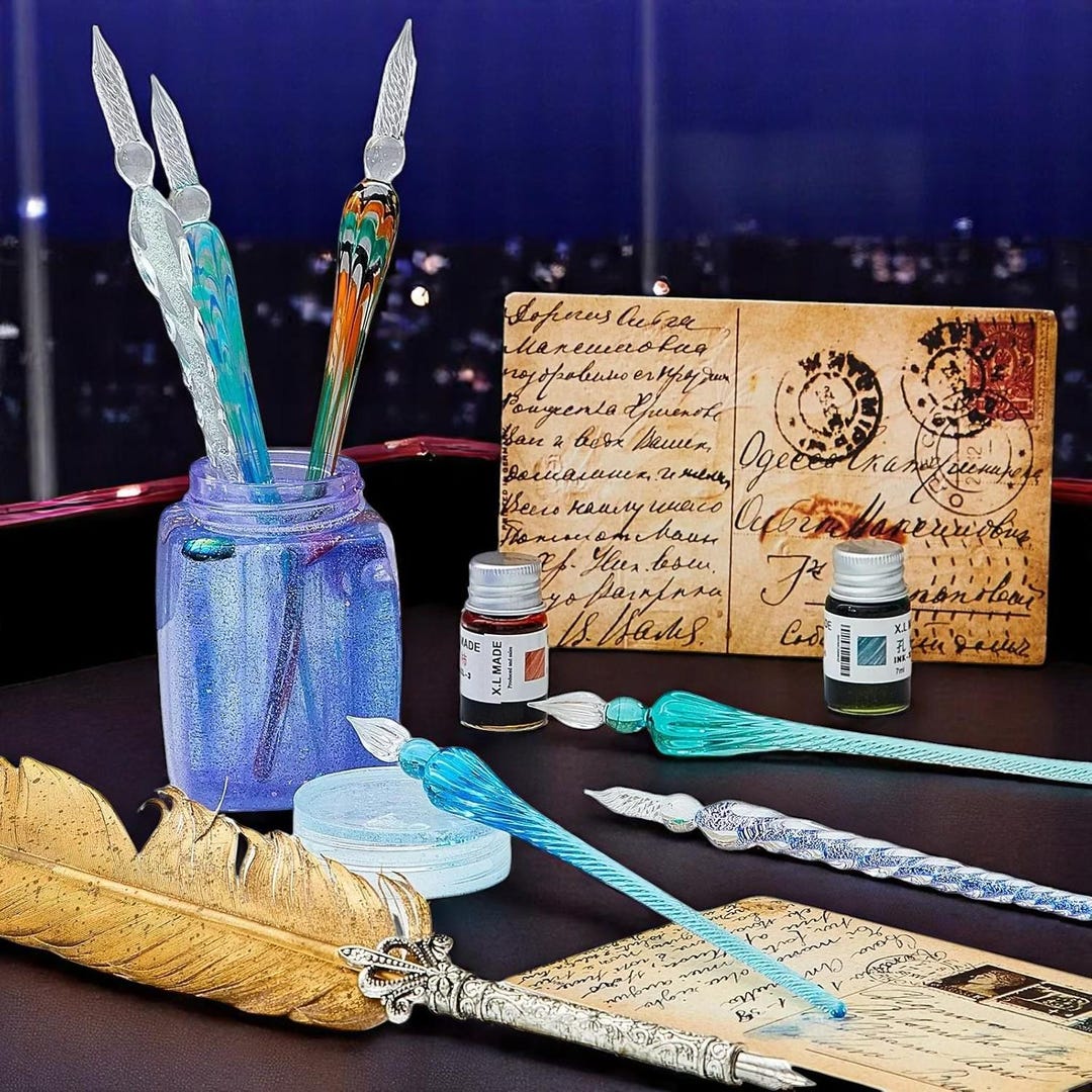Handmade Glass Dip Pen | Crystal Glass Calligraphy Pen With 6 Color ...