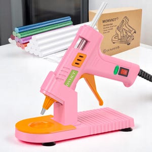 Różowy zestaw pistoletu do kleju na gorąco z 30 sztyftami kleju, miniaturowy pistolet do kleju na gorąco z antyadhezyjną silikonową matą, stojak z przyssawką do majsterkowania, zestaw pistoletów do klejenia