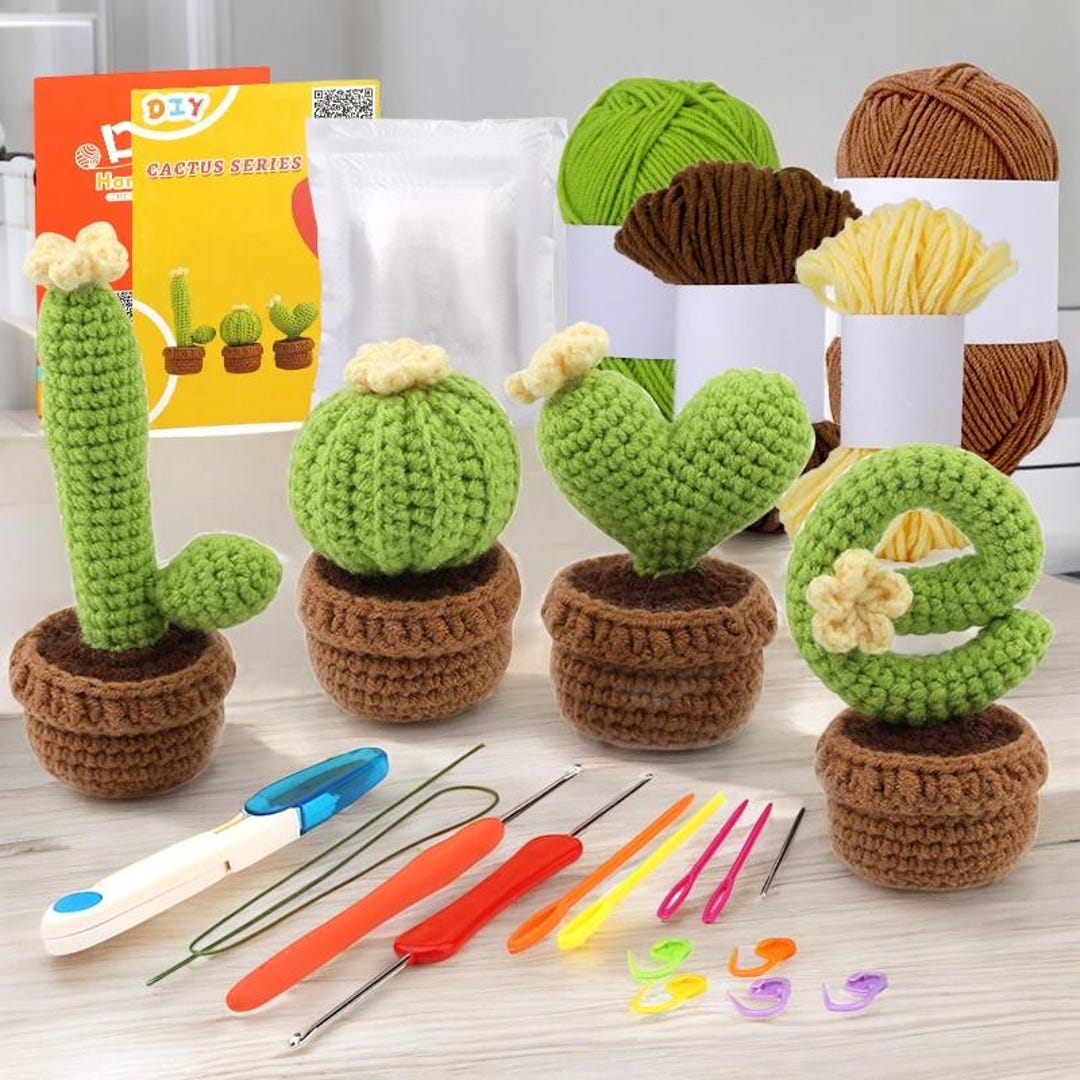 DIY LOVE Cactus Crochet Kit - Complete Yarn Craft Set to Make Potted ...