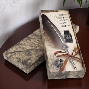 Englisch Kalligraphie Federkiel Set | 5 Feder Schreibfedern | Vintage Kalligraphie-Stift-Geschenk-Box für das Schreiben & Kunst
