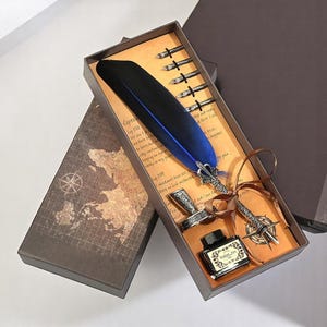 Ensemble plume et encre rétro | Kit de calligraphie vintage avec 5 plumes | Cadeau pour écrivains, enseignants, artistes et bureau