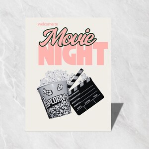 Póster de noche de cine, cartel para eventos, menú de bebidas moderno, menú de bar imprimible, letrero de bebidas de bar, menú de bar minimalista, letrero de bar moderno, arte digital