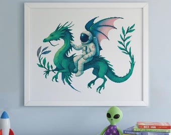 Padrão de Ponto Cruz Dragão Astro | Arte Fantástica Galáctica (Download Digital)