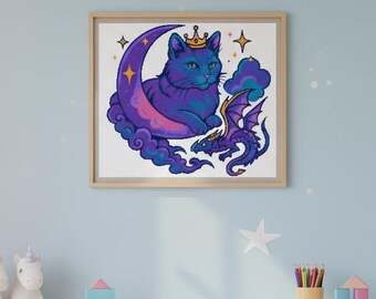 Royal Cosmic Cat Cross Stitch Pattern: Witchy Gothic Fantasy (PDF)