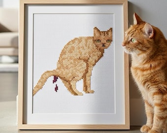 Pooping Cat Cross Stitch Pattern PDF | Funny Bathroom Feline Art